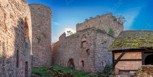 Ottrott Castles, France - 09 07 2024: View inside the Rathsamhausen Castle courtyard. photo