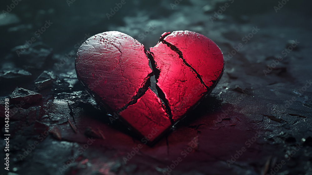 Fototapeta premium Broken Heart Split in Half with Jagged Edges