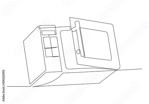 Continuous single line sketch drawing of microwave oven cooking electronic electrical kitchen household appliance utensil one line vector illustration