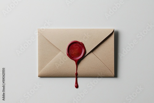 An elegant envelope sealed with a wax stamp, symbolizing classic communication and timeless letters. photo