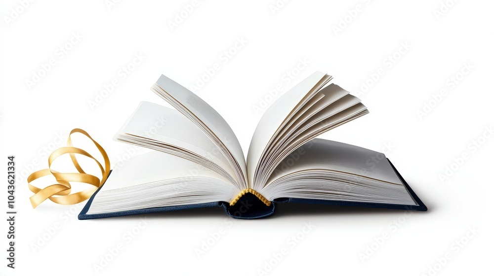An open book with blank pages and a decorative ribbon, perfect for illustrating creativity, education, and imagination. An open book with blank pages and a decorative ribbon, perfect for illustrating creativity, education, and imagination.