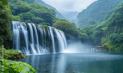 Watercolor Shifen Taiwan Waterfalls National Park Beautiful waterfalls, abundant, many foreigners come to visit