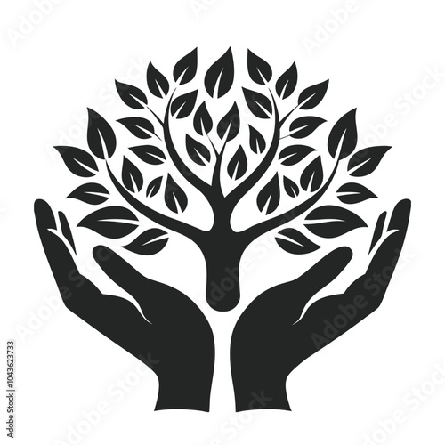 Hands Holding Tree Vector for Eco-Friendly and Sustainability Logos