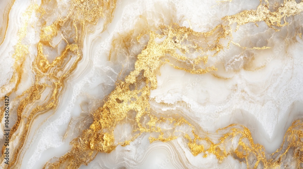 Obraz premium Soft, elegant marble textures in gold and white, forming a luxurious abstract background.