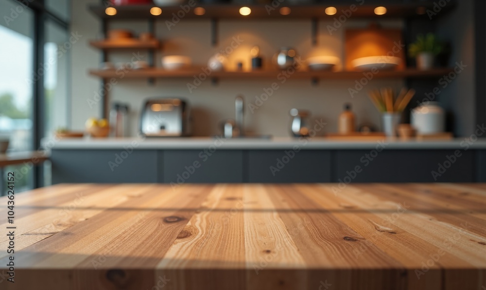 Wooden Kitchen Table in Cozy Modern Home Interior Wooden Kitchen Table in Cozy Modern Home Interior