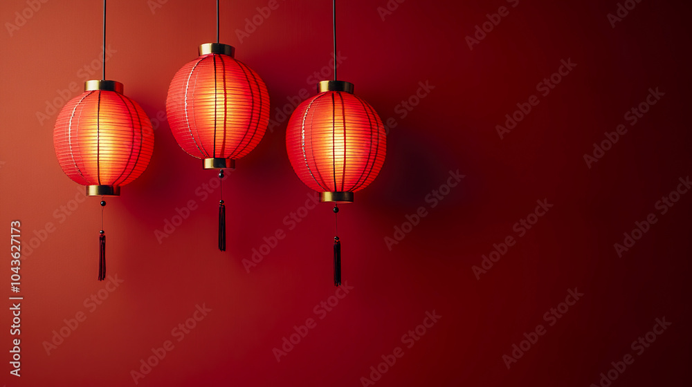 Chinese style red background with lanterns hanging on the wall
Chinese style red background with lanterns hanging on the wall