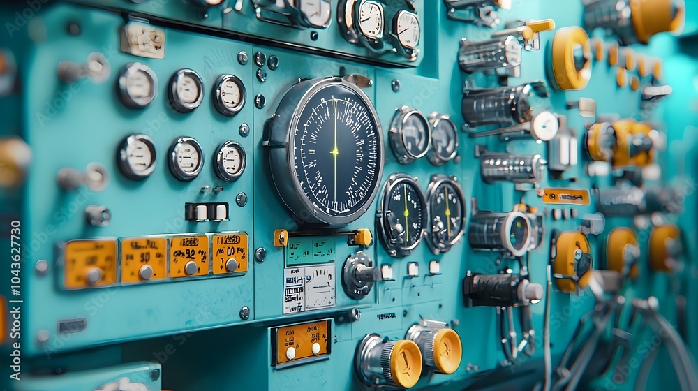 Fototapeta premium Close up shot of an advanced X Ray control panel featuring a sophisticated interface with labeled buttons dials and a digital display