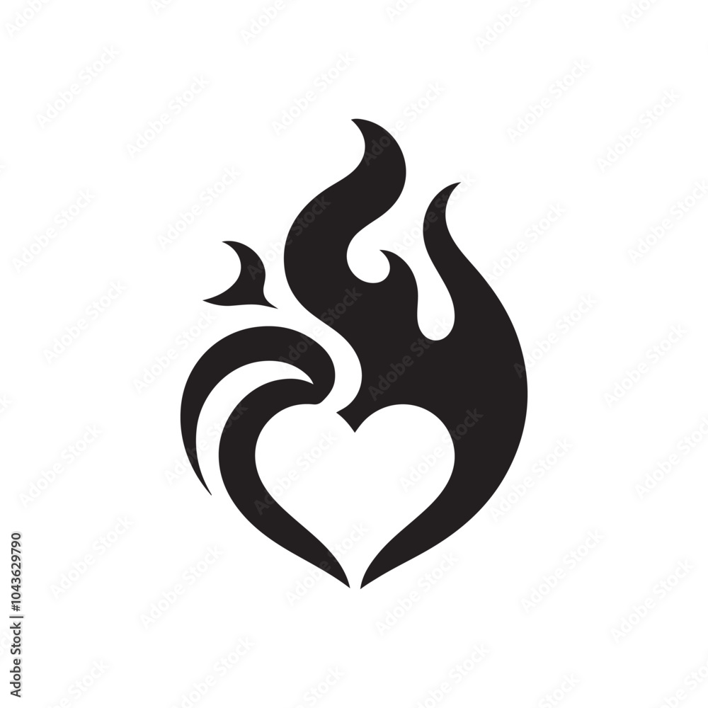 heart shape with Fire or flames silhouette icon, vector illustration heart shape with Fire or flames silhouette icon, vector illustration