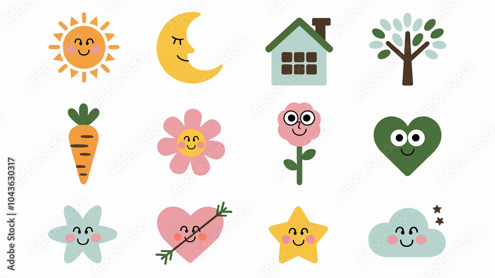 Fototapeta premium Cute Cartoon Characters with Happy Faces