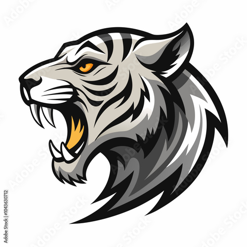 Wallpaper Mural A fierce and powerful white tiger head, roaring with its mouth wide open, showcasing its sharp teeth and intense gaze. Torontodigital.ca