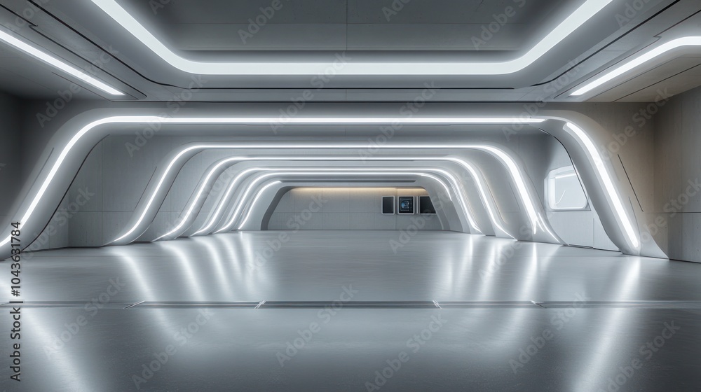 A modern, minimalist interior with sleek lighting and smooth surfaces. A modern, minimalist interior with sleek lighting and smooth surfaces.