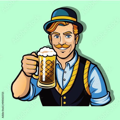 persona in costume bavarese che beve birra 04