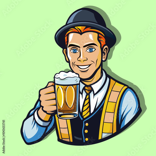 persona in costume bavarese che beve birra 01