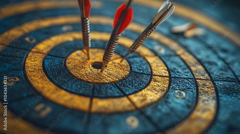 Target design featuring multiple arrows representing pursuit of diverse business objectives Target design featuring multiple arrows representing pursuit of diverse business objectives