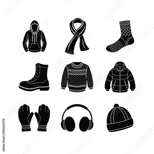 Set of winter warm dress silhouette vector icon illustration on white background.