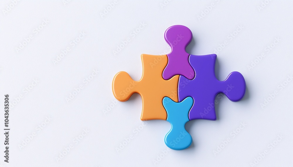 Obraz premium Illuminated Autism Puzzle Piece Logo in 3D on White Background with Sleek Edges