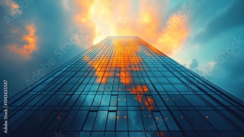 Wallpaper Mural Skyscraper reflecting vibrant sunset clouds in urban setting. Torontodigital.ca