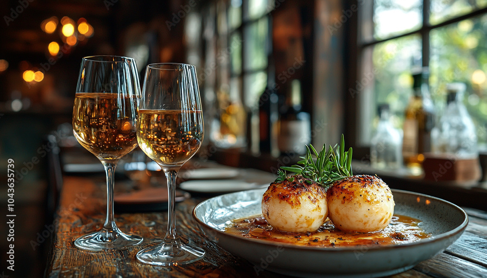 Luxury meal, wine glass, celebration, elegance, freshness generated by AI Luxury meal, wine glass, celebration, elegance, freshness generated by AI