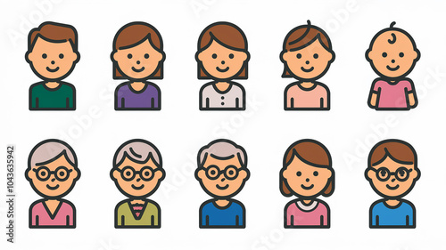 Family Portrait Cartoon Illustrations of Diverse Ages