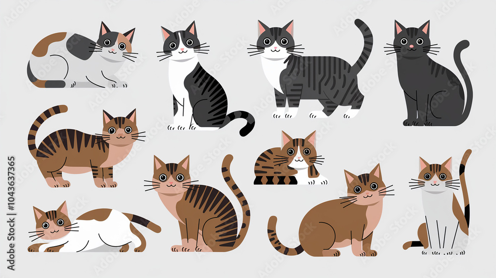 Obraz premium Cute Cartoon Cats In Various Poses And Colors