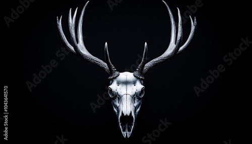 Detailed Deer Skull with Antlers in Close-Up Against Dark Background