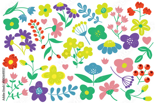 Wallpaper Mural Floral pattern. Different colorful flowers. Plant background for prints, decor, textile. Torontodigital.ca