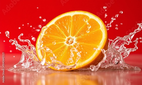 Fresh orange slice with splashing water