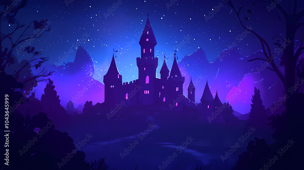 Naklejka premium Old castle in the night. Sky Fortress. Illustration