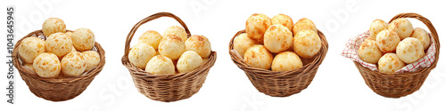 A basket of freshly baked pÃ£o de queijo cheese bread balls. isolated on transparency background photo