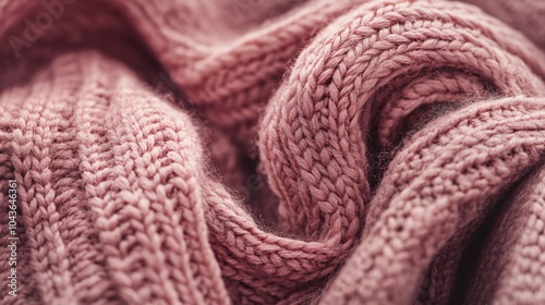 Close-up of soft, pink knitted fabric showcasing its delicate and fragile texture 