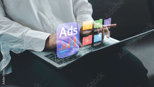 Obraz na płótnie digital online marketing commerce online sales concept, product ads, advertising, promotion of products, digital marketing strategy and goals, digital search engine, SEO, social media, ads, E-commerce w salonie