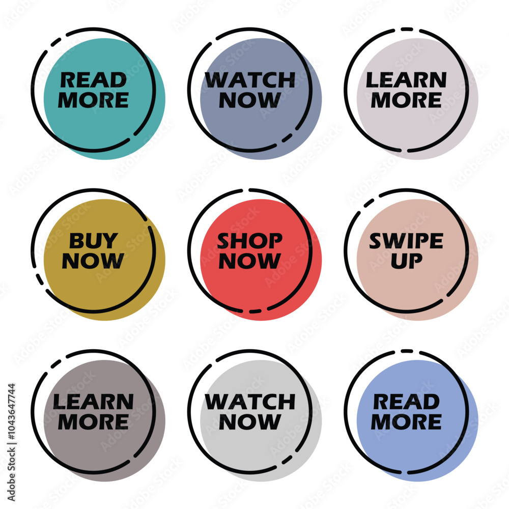 Set of modern trendy flat buttons with circle black outline frames
Set of modern trendy flat buttons with circle black outline frames
