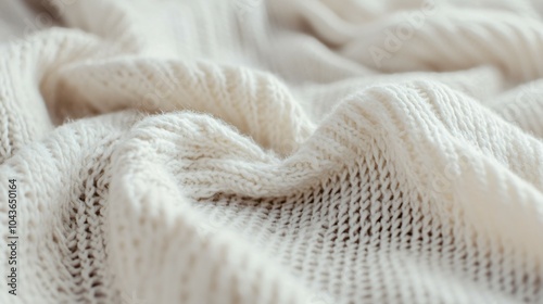 Close-up of soft, white knitted fabric showcasing its delicate and fragile texture