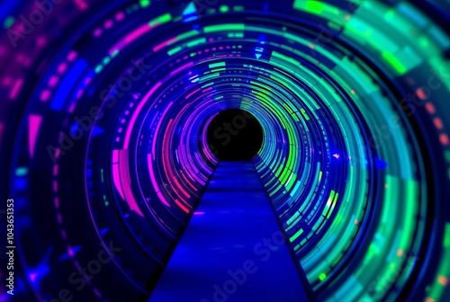 UV Tunnel A cylindrical tunnel with UV lights lining the interio photo