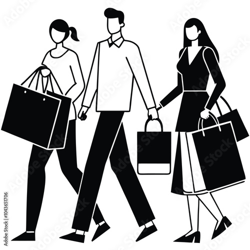 Shopping and sale vector with people, bags, carts, stores, fashion, family, and patterns for posters or flyers.