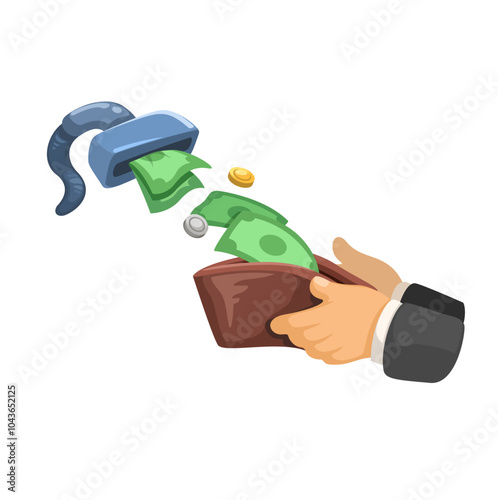 Vaccuum Take Money From Wallet Cartoon Illustration Vector