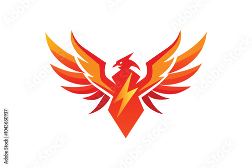Phoenix with Open Wings Logo – Flat Curvy Design in Minimalist Vector Style for Modern Branding