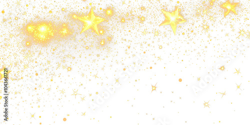 Golden sparkling stars isolate on transparent background, festive designs, cutout, png
