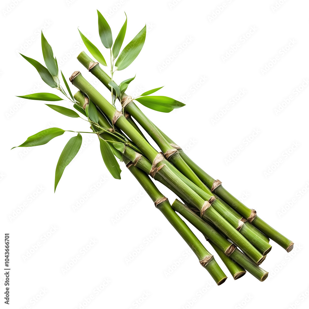 Obraz premium bamboo green sticks with leaves isolated on transparent background