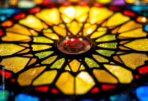 Close up of a Friday stained glass window showcasing the intrica photo