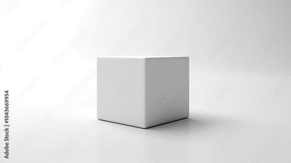 Minimalist Elegance Close-Up View of Smooth White Cube on White Surface, Serene Simplicity for Branding and Design Projects  White cube blank box isolated on white background

