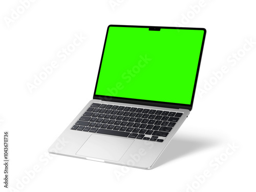 mac, book laptop green screen monitor mockup, blank space, isolated.