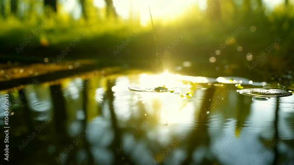 Sunlit water ripples in tranquil forest setting Sunlit water ripples in tranquil forest setting
