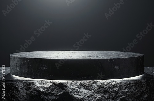 Black Stone Platform With Light on Rough Surface