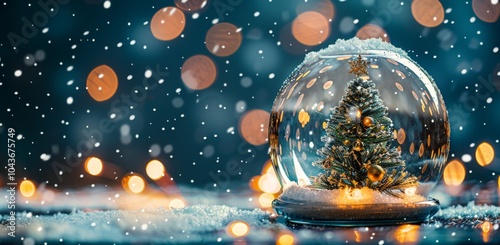 Snow Globe With Christmas Tree In Winter