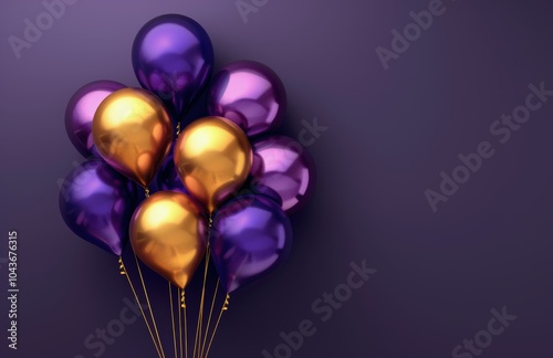 Bunch of Purple and Gold Balloons on a Dark Background