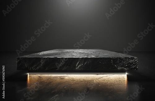 Black Stone Platform With Light on Rough Surface
