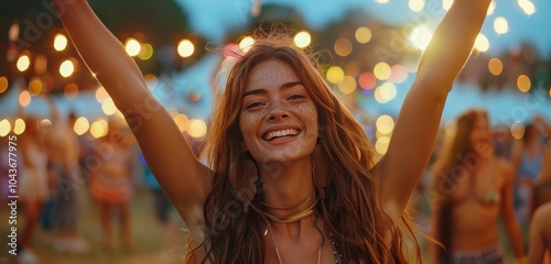 Woman Dancing at a Nighttime Music Festival With Colorful Lights