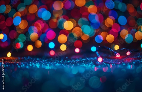 Abstract Festive Lights On Dark Background With Glitter