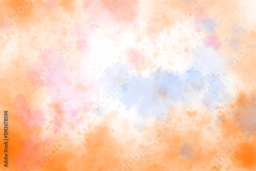 blue watercolor paint background design with colorful orange pink borders and bright center, watercolor bleed and fringe with vibrant distressed grunge.